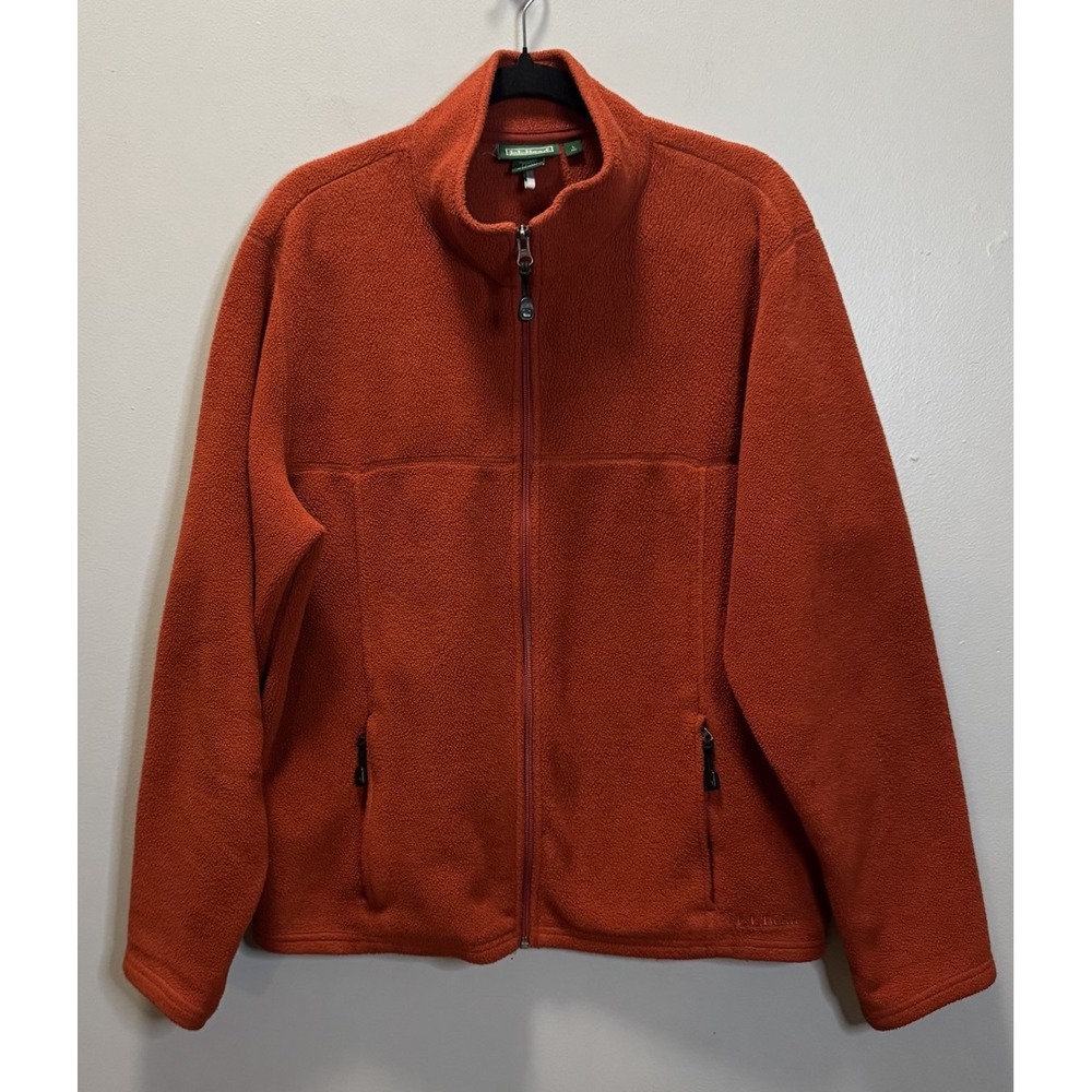 L.L.Bean Jacket Men's SZ Large Fleece Orange Full‎ Zip Long Sleeve * See Photos*